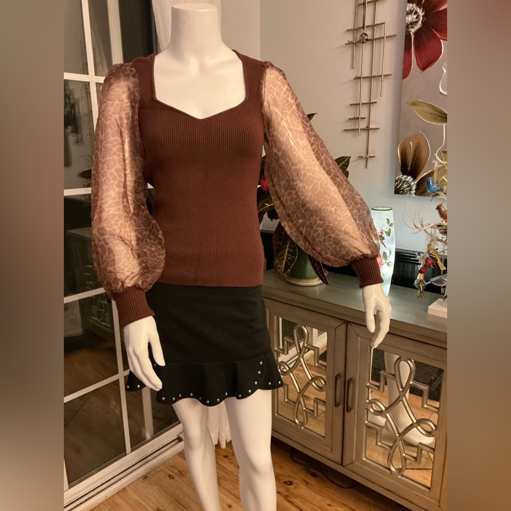Anthropologie Dolan Russet Feminine Sweetheart Neckline Fitted Sweater XXSmall - Picture 5 of 9